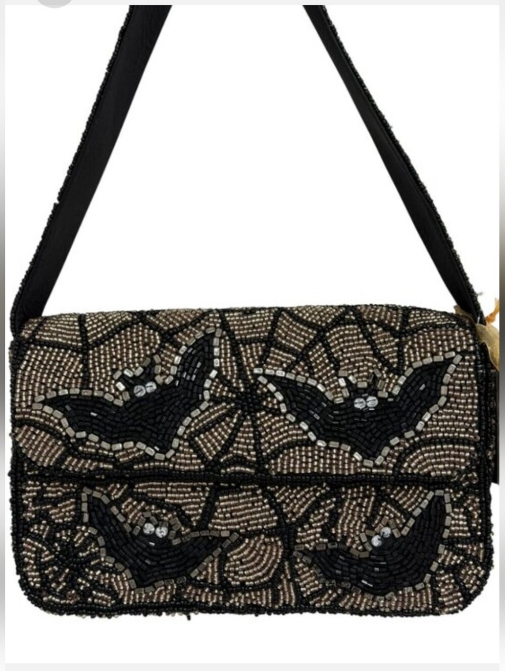 From India To You Beaded Bat And Web Motif Shoulder Bag - Black and Gold EL